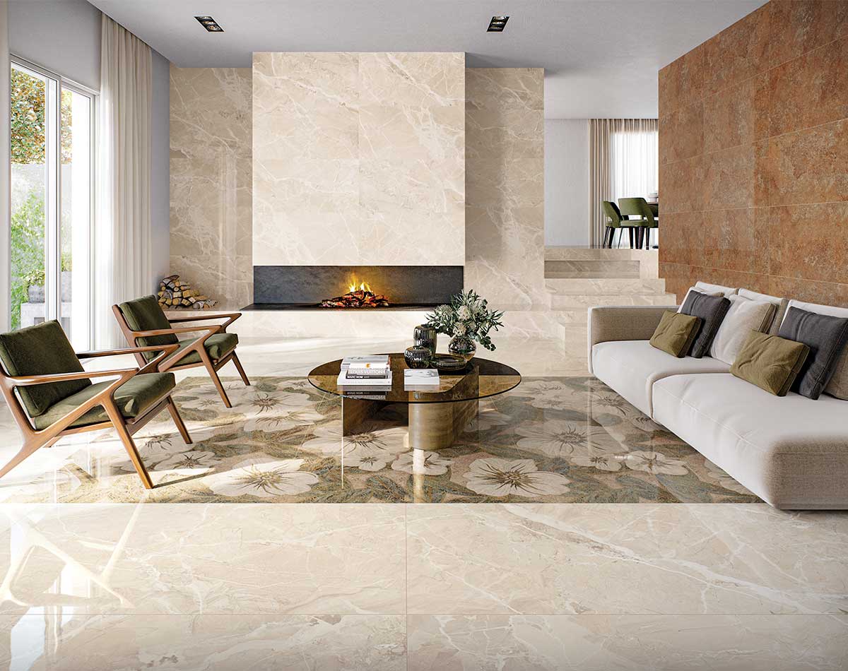 Versatile tile suitable for bedroom, kitchen, bathroom, and outdoor spaces, offering a blend of style and durability for any interior design