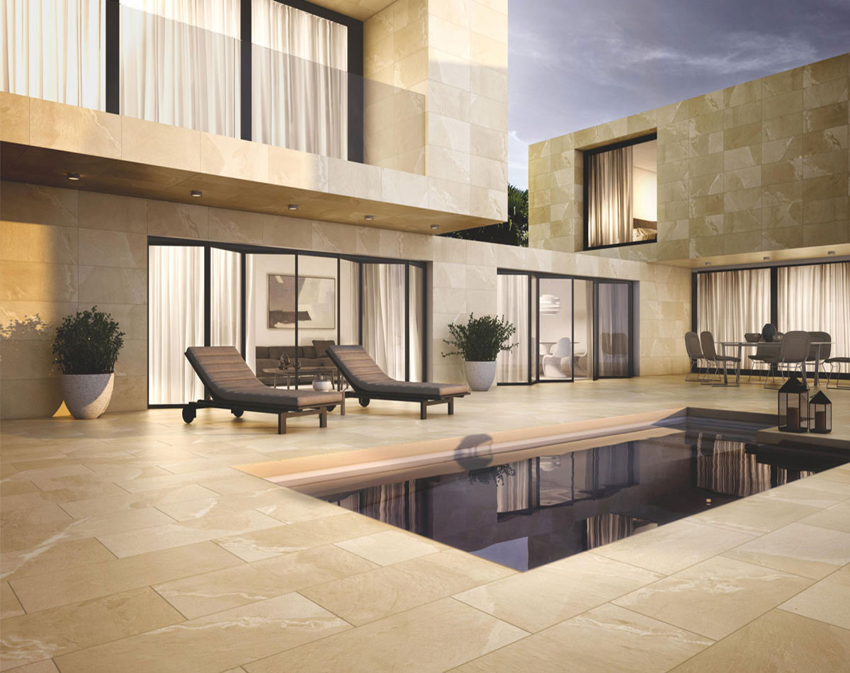 Versatile tile suitable for bedroom, kitchen, bathroom, and outdoor spaces, offering a blend of style and durability for any interior design